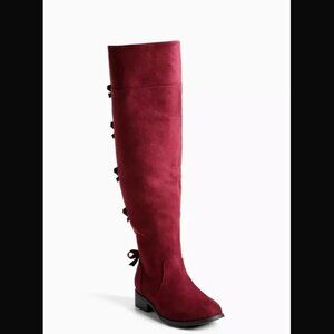 Torrid OTK Bow Boots Wide Calf Size 9W Faux Suede Over The Knee NWT